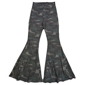 Turquoise Haven Flare Pants Sz Medium Camo Print Elastic Waist Bell Bottom Boho